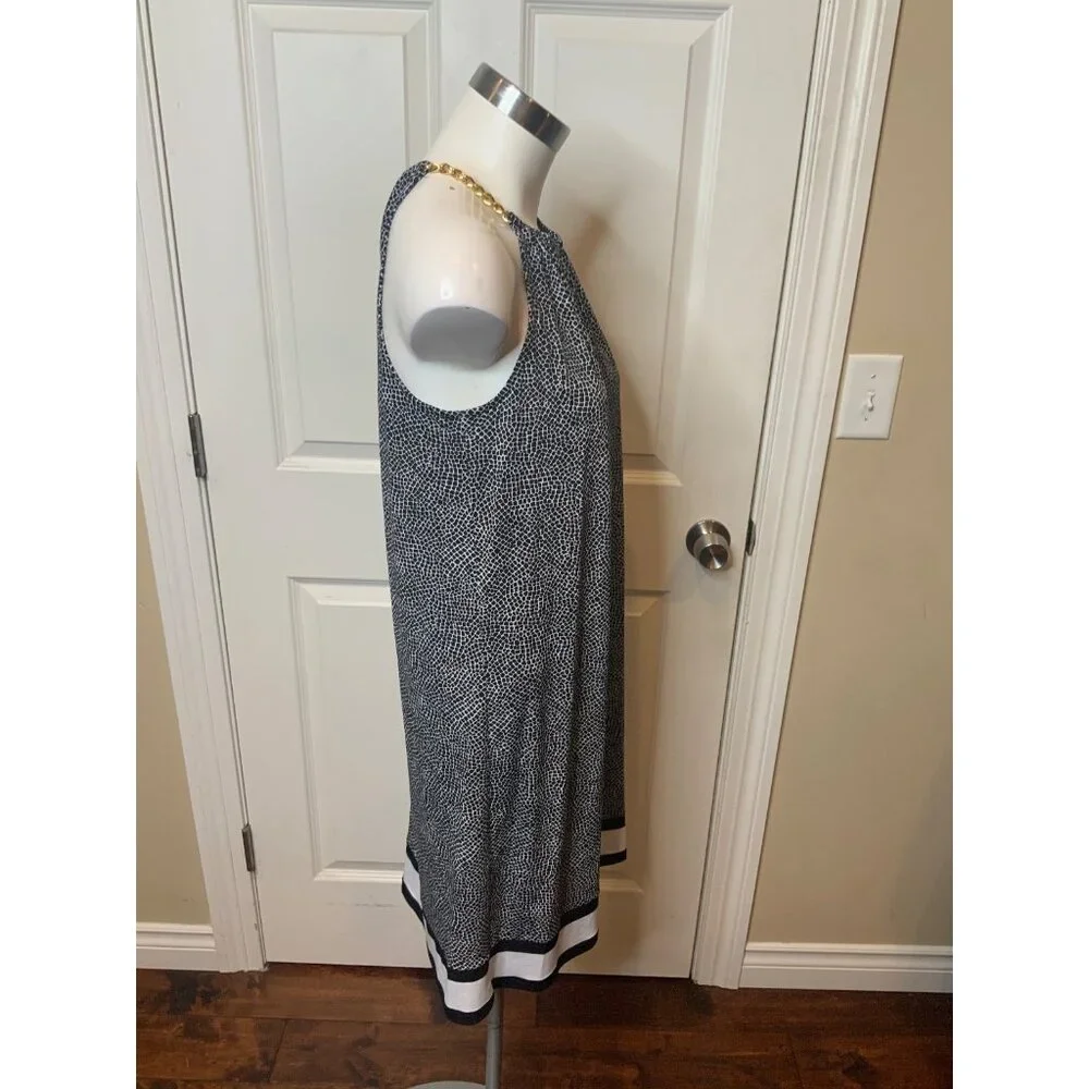 Michael Kors Black White Animal Print Sleeveless Dress W/ Gold Chain, Size S